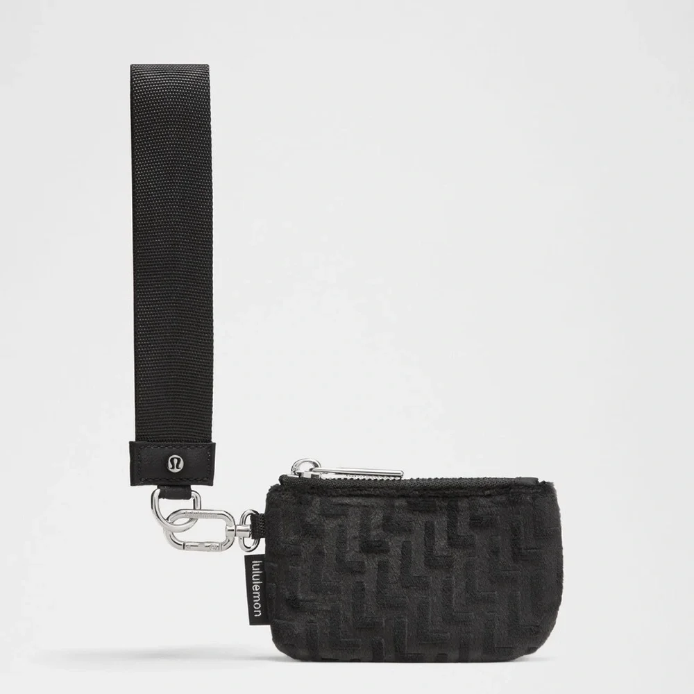 lululemon Dual Pouch Wristlet Black L Monogram Velvet Detachable Coin Wallet NWT